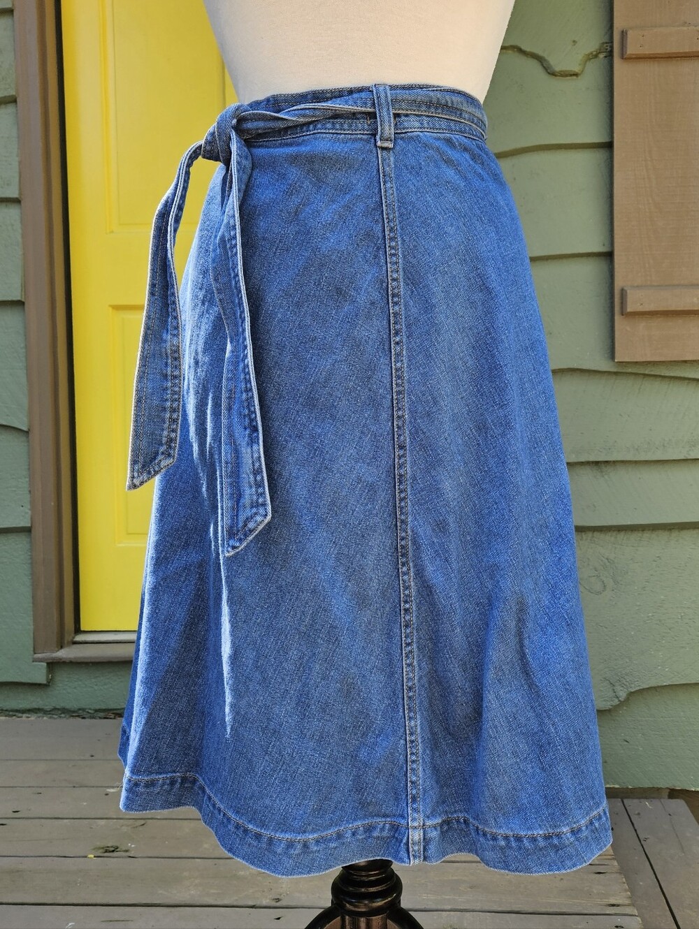 GAP Denim 100% Cotton Wrap A-Line Midi Skirt Tie Waist XS Blue - Picture 4 of 11